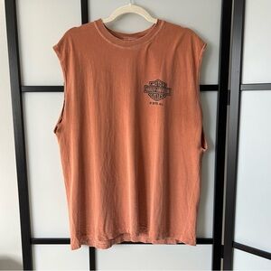 [L] Harley-Davidson Vintage Rusty Light Orange Cotton Tank Top With Eagle Logo